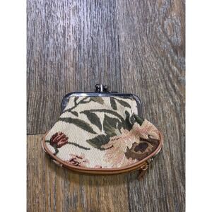 Hampton Direct Floral Tapestry Coin Purse Double Kiss Lock Zippered Pouch Multi